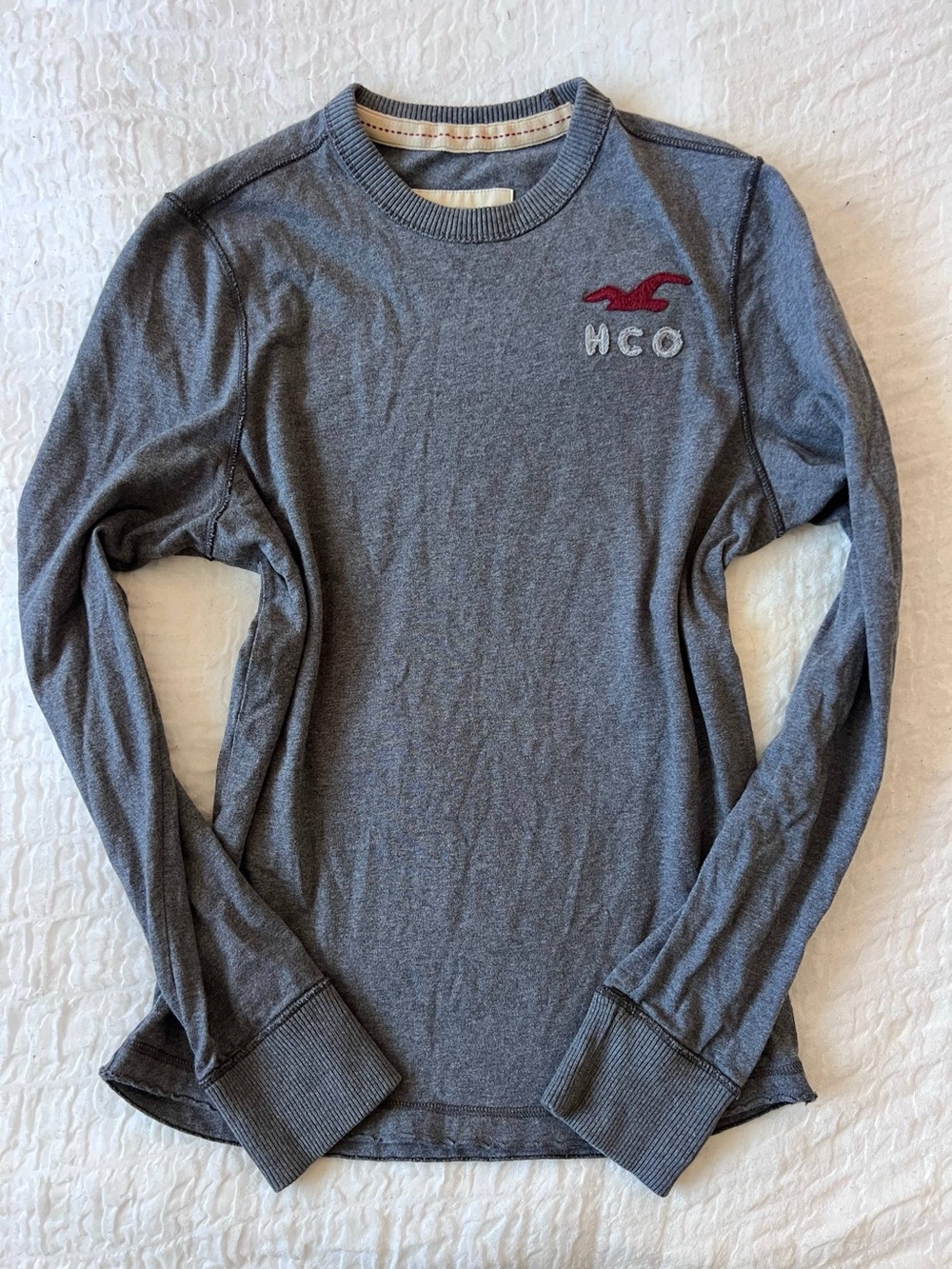 Hollister Kids Long-Sleeve Gray Crewneck with Red Logo